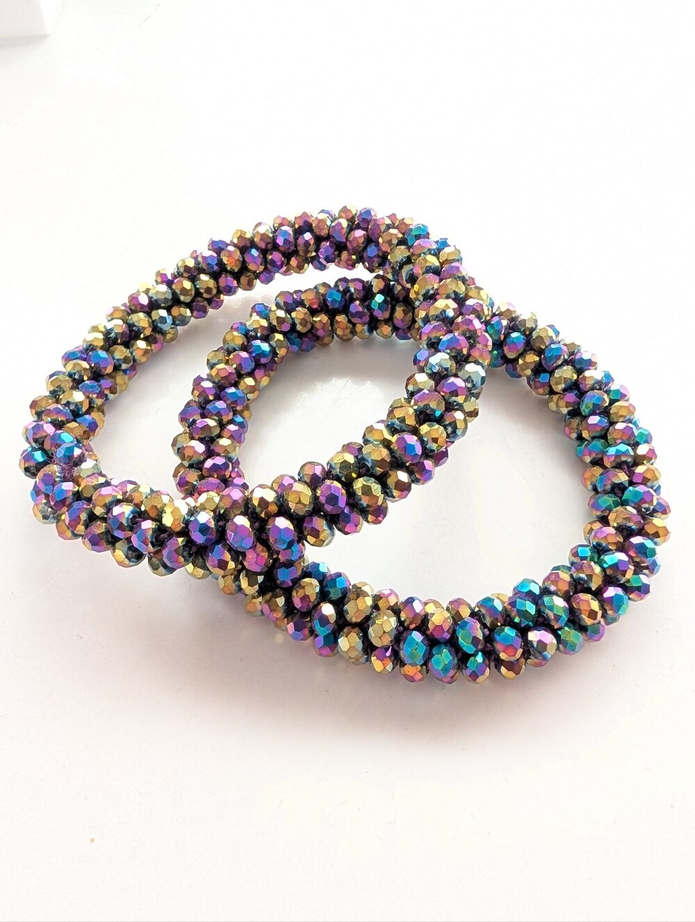 Summer Festival Rave Beaded Oil Slick Rainbow  Layering Stretch Bracelets